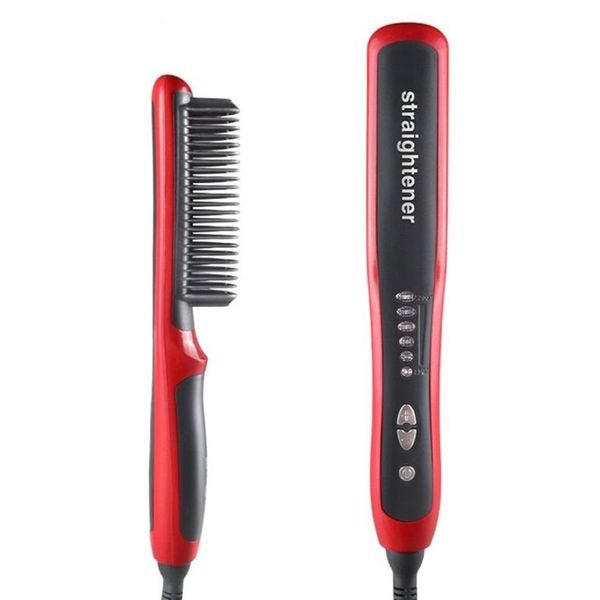 Durable Ceramic Hair Straightener with LCD Heated Comb Brush - Black &amp; Red