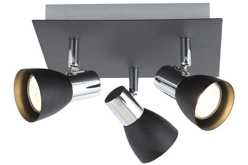 Bright Star Lighting - Three Black and Chrome Spotlight On Square Base