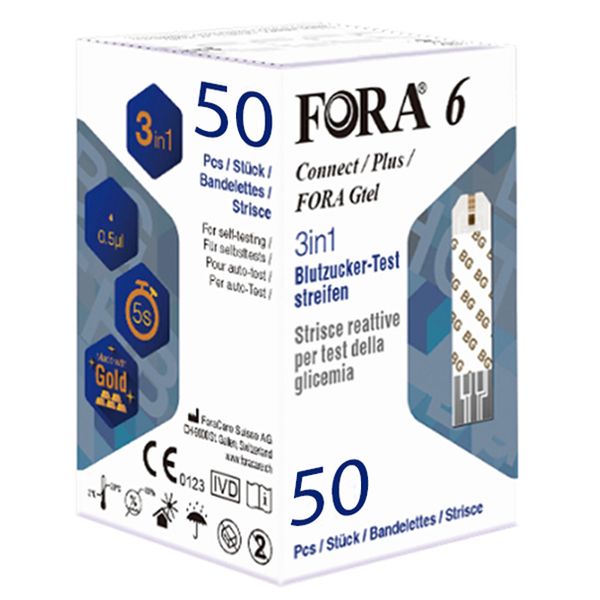 FORA 6 | 3-in-1 Testing Strips (Blood Glucose, Hemoglobin, and Hematocrit)
