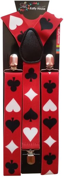 Katty House - Suspenders - Red with Black &amp; White Poker Theme