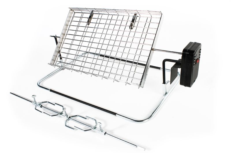 Rotisserie Frame With Flat Basket and Spit Rod and Prong Set - 740mm