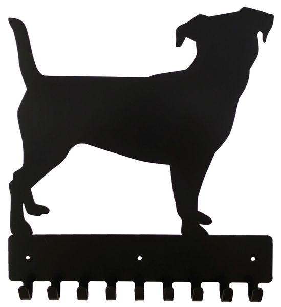 Jack Russel Key Rack &amp; Leash Hanger with 9 Hooks - Black