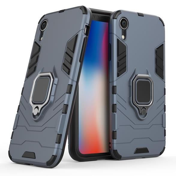 Shockproof Kickstand Ring Stand Armor Case for Apple iphone XR Black