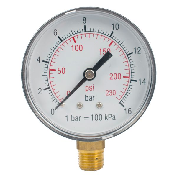 GAV Pressure Gauge 0-16Bar 1/4Lower63MM Packaged