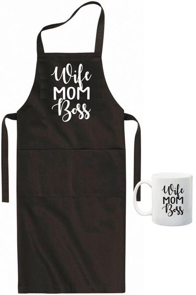 Qtees Africa Wife Mom Boss apron&amp; mug combo