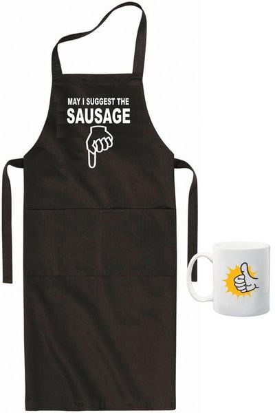 Qtees Africa I suggest the sausage apron&amp; mug combo