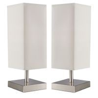 Bright Star Lighting - Twin Set of Satin Chrome Table Lamps With Beige Shade