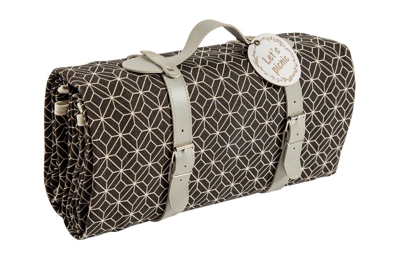 Yuppie Gift Baskets Picnic Rug Black Geometric 1.8m