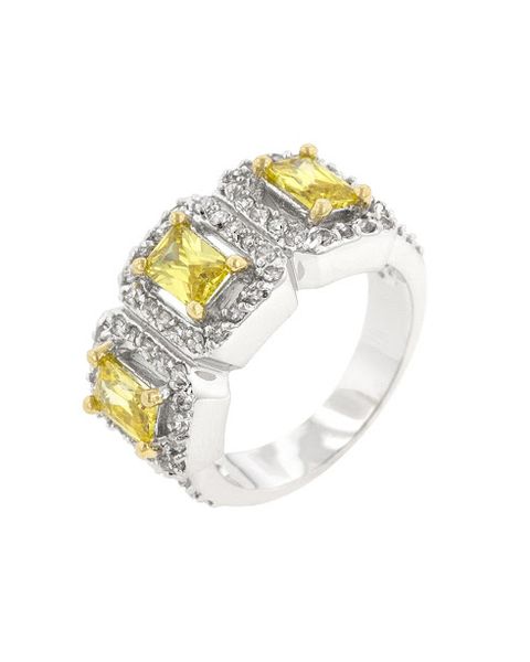 Miss Jewels- Yellow and Clear Cubic Zirconia Costume Dress Ring