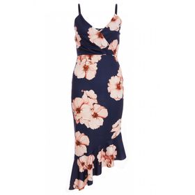 quiz pink floral asymmetric midi dress