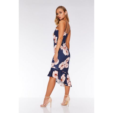 quiz pink floral asymmetric midi dress