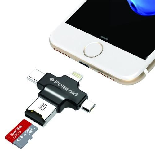 Polaroid Universal 4-in-1 USB Micro SD Card Reader for Mobile Devices