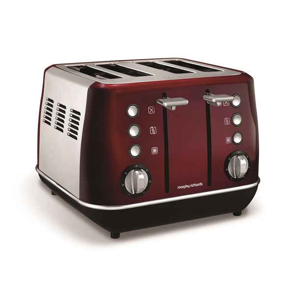 Morphy Richards - Toaster 4 Slice Stainless Steel Red - 1800W "Evoke