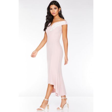 quiz pink bardot dip hem dress