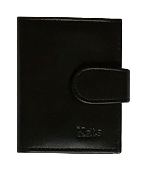 Kats Genuine Leather Bifold Vertical Wallet - Snap on fastener - Black