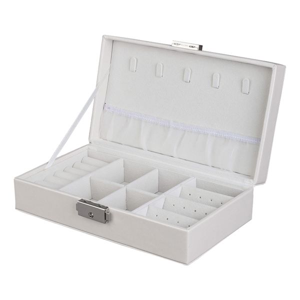 Lockable PU Leather Travel Jewelry Box - White