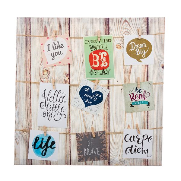 Picture-Frame Wash Line Plastic Wooden Blocks Wallpaper Print - 50 x 50cm