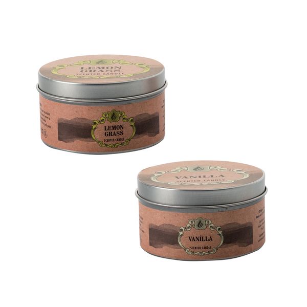 Candle in Holder Tin 9cm - Scented (Vanilla &amp; Lemon Grass)