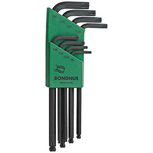 Bondhus TorxBall End L-Wrench 8Pc Set Long T9-T40 Proguard Finish