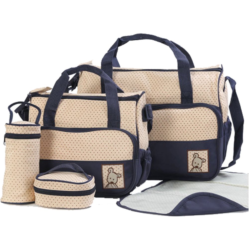 5-Piece Multifunctional Nappy Bag - Beige & Navy | Shop Today. Get it ...
