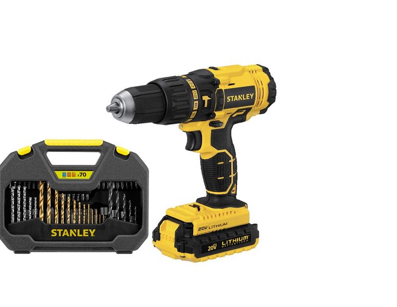 Stanley Hammer Drill With 70 Piece Drill Accessory Kit - 18V