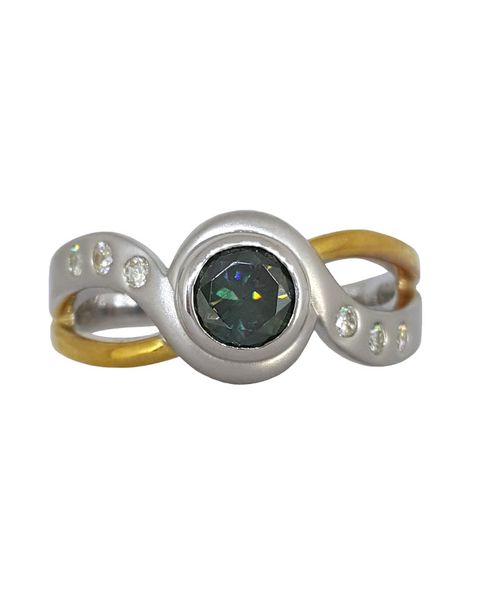 CD Designer Jewelry 0.771ct Syn. Moissanite &amp; Diamond Cross Over Ring