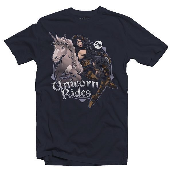 The Witcher 3: Unicorn Rides Mens T-Shirt- Navy