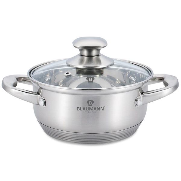 Blaumann 22cm Stainless Steel Low Casserole - Satin Gourmet Line