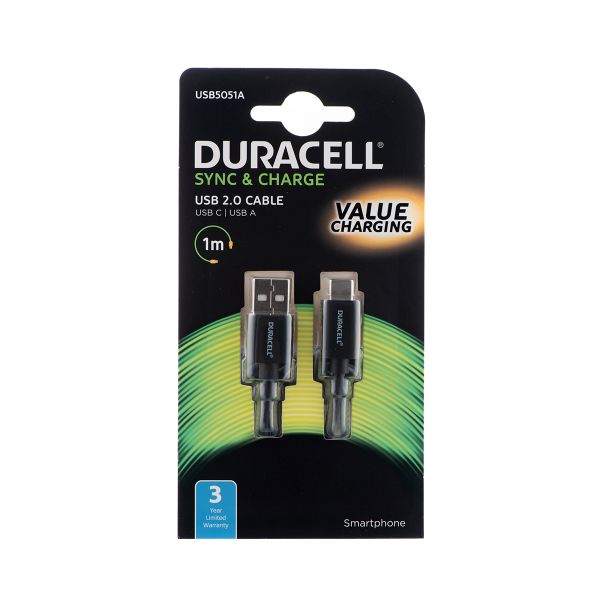 Duracell Type A/Type C USB 2.0 Cable 1m - Black