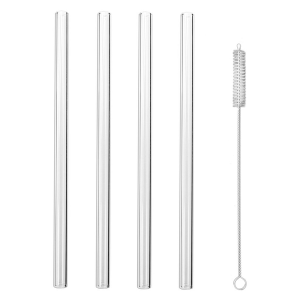 Tempered Glass Straws with Cleaning Brush - Pack of 4 - Reusable Straws