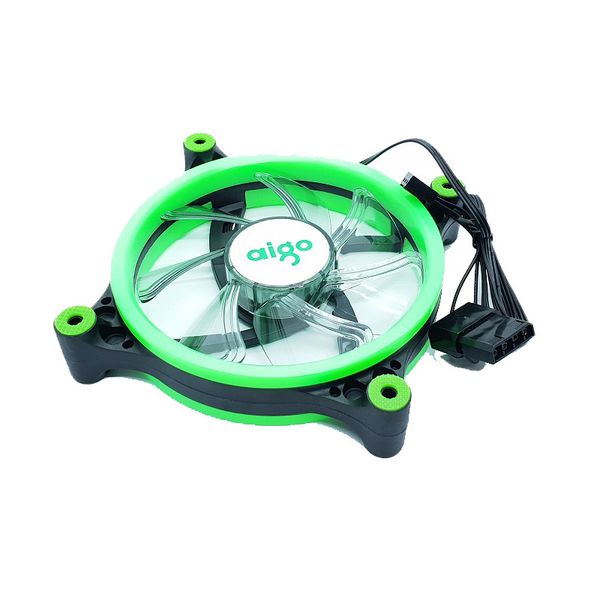 Aigo 120MM Black Case Fan With Green Led
