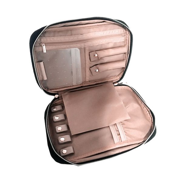 Travel Jewelry Storage Cases Earrings Necklaces Ring Organizer Bag-Black