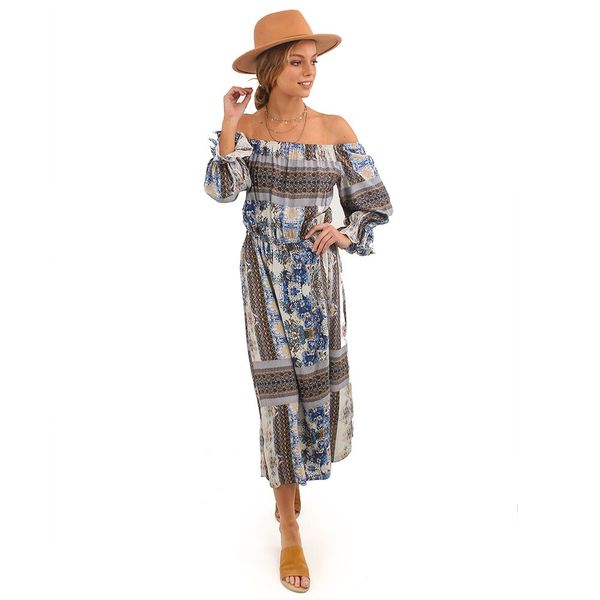 O'Neill Kelly Dress Short Sleeve - Brown/Blue Printed