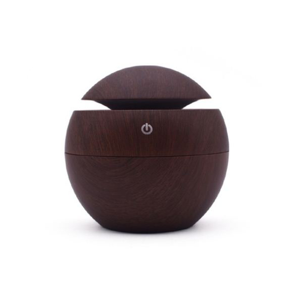 Round Shaped Mini USB Ultrasonic Aroma Humidifier - Wooden Dark Brown ...