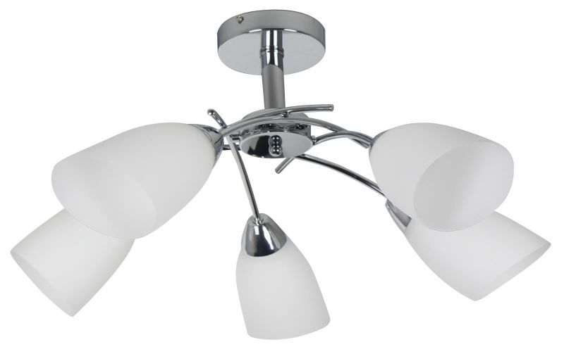 Chandelier Polished Chrome White Glass 5 Lights - Bright Star Lighting