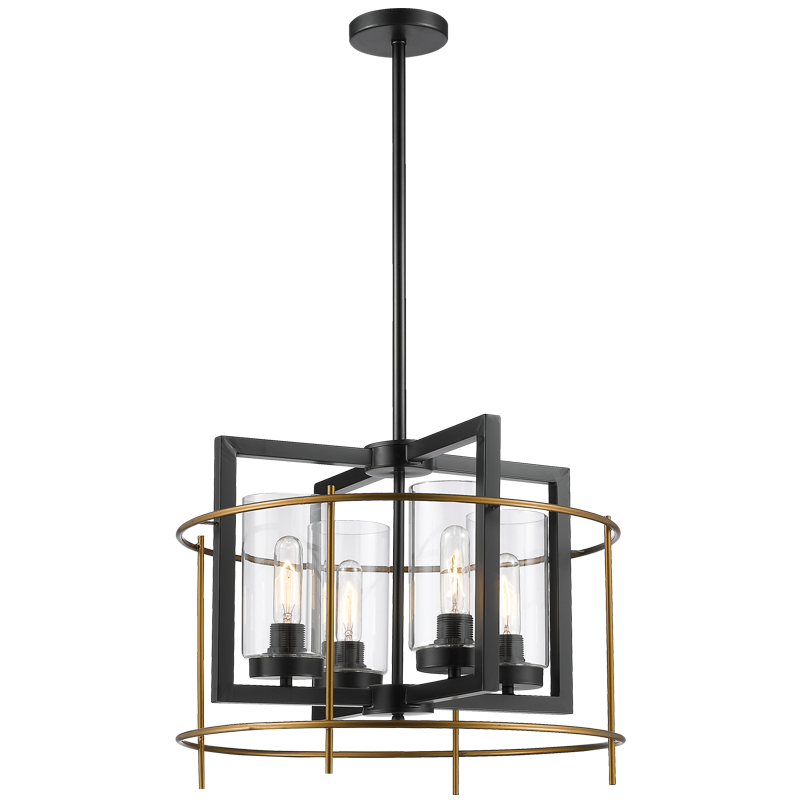 3 Light Black and Gold Chandelier with Clear Glass and Adjustable