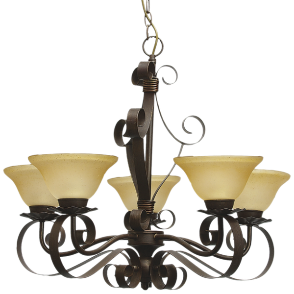 Metal Chandelier with Brown Glass 5 Lights - Bright Star Lighting