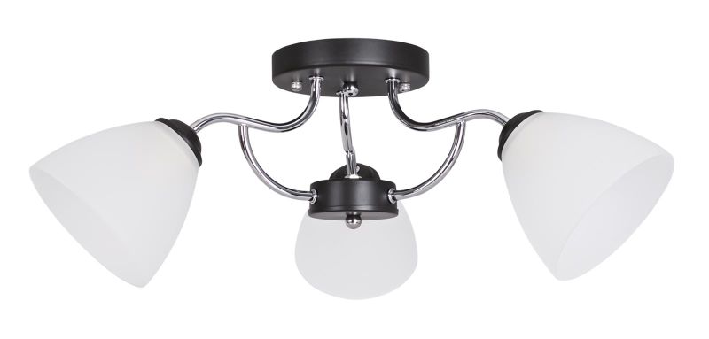 Polished Chrome and Black Metal Chandelier with Frosted Glass 3 Lights