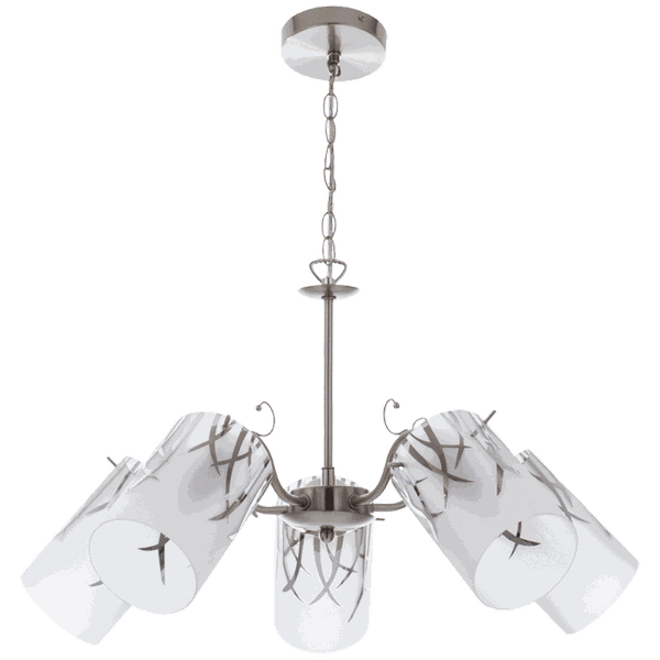 Satin Chrome Chandellier with Patterned Frosted Glass