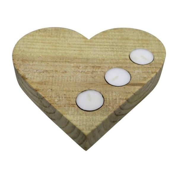 Wood Heart Shaped Candle Holder With 3 Candles