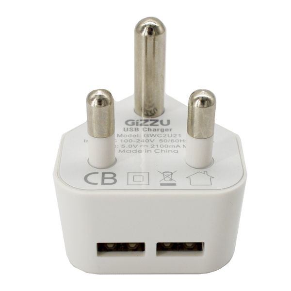 GIZZU double USB 3-Prong Wall Charger - White