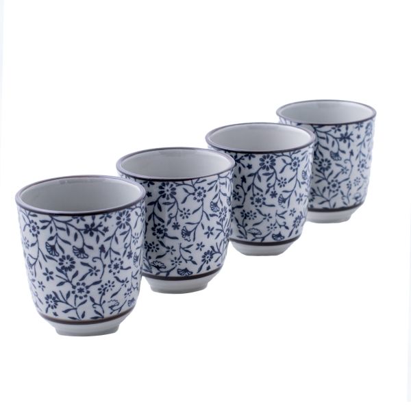 Porcelain Japanese Style Floral Tea Cups - Set of 4