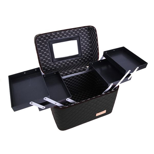 Travel Cosmetic Storage MakeUp Artist Box With Mirror-Black