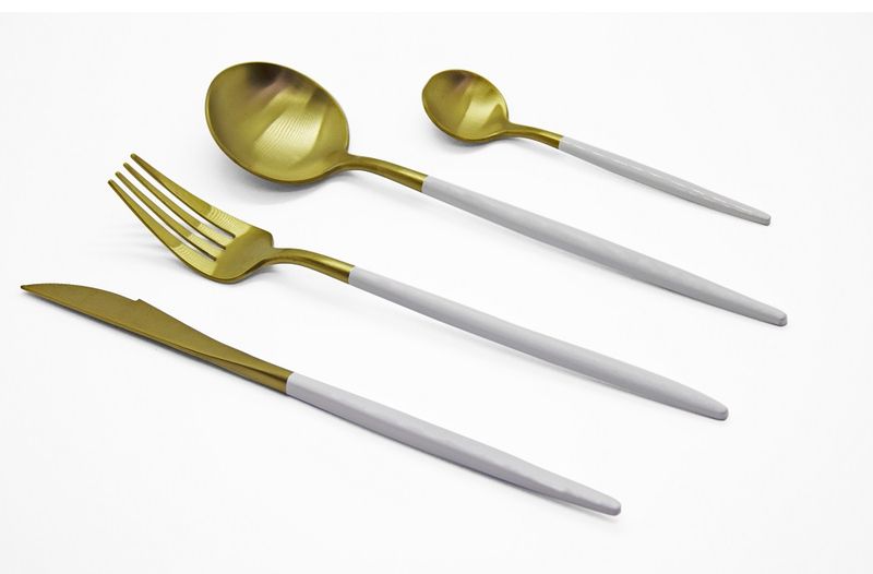 Cutlery - 12 piece Set - Gold/White