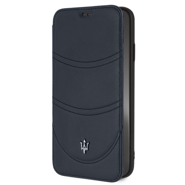 MASERATI - Genuine Leather Flip Case iPhone XS MAX Navy