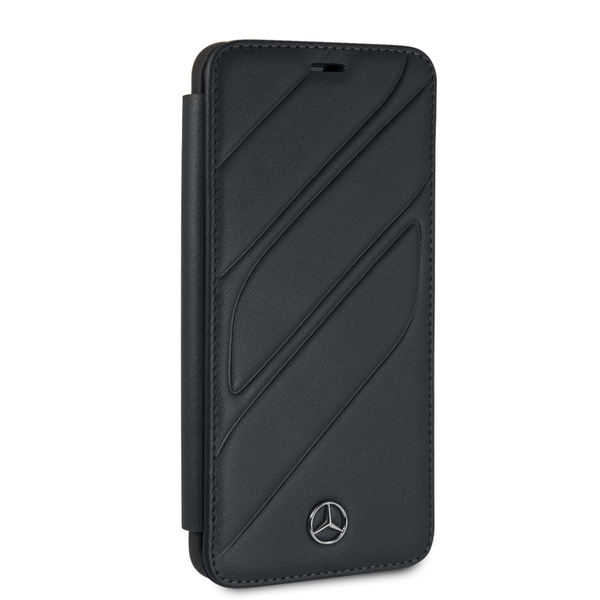 MERCEDES - Genuine Leather Flip Case Samsung S9 Plus Navy