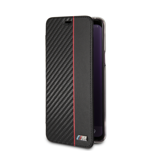 BMW - Flip Case Transparent Back Red Stripe Samsung S9 Black