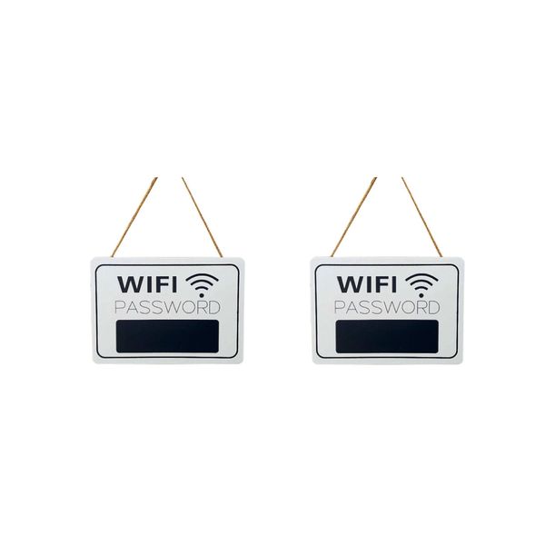 WiFi Password Wooden Hanging Chalkboard Sign 2 Pack - White