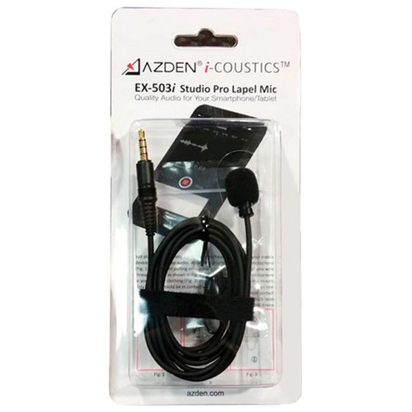 Azden EX-503i Studio Pro Lapel Microphone for Smartphones &amp; Tablets - Black