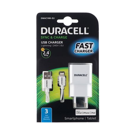 Duracell Fast Charging Wall Charger with Lightning Cable  - White | Buy  Online in South Africa 